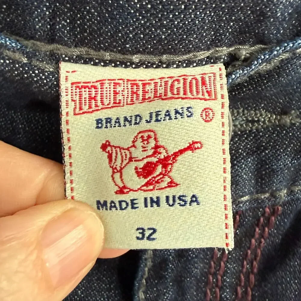 True Religion Ricky Straight Leg Jeans Mens 32 Dark Wash Blue Denim Zip Fly Y2k